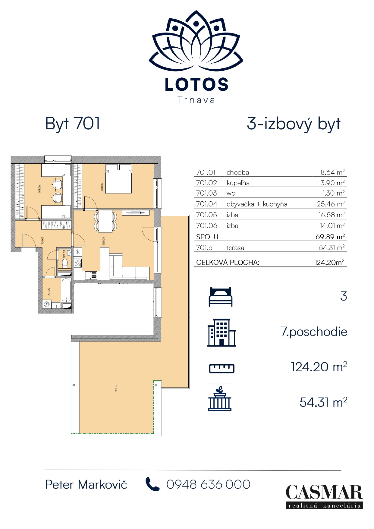 Exkluzívny 3-izbový byt s terasou – LOTOS Trnava, 7. a 8. poschodie
