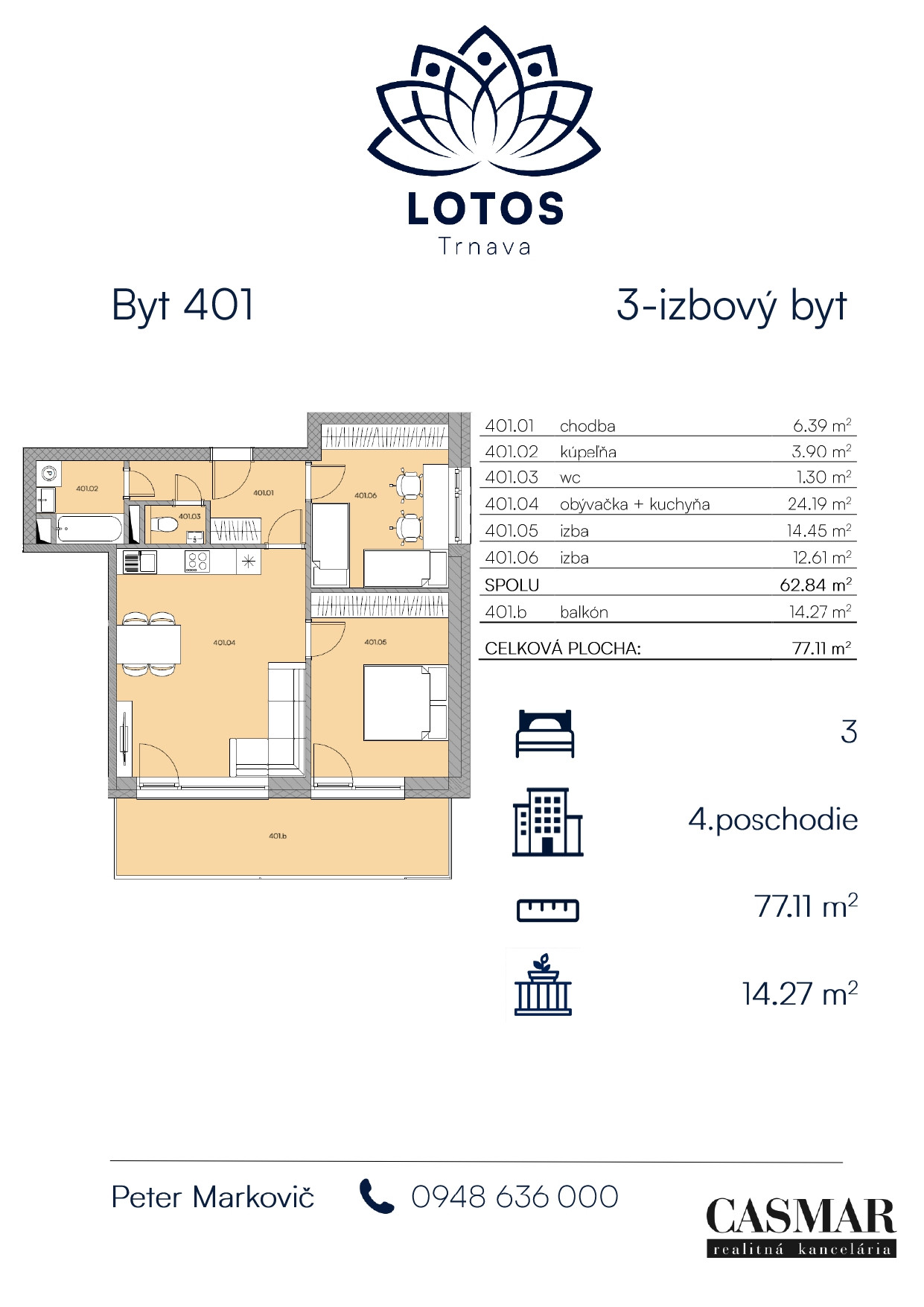 3-izbový byt s priestranným balkónom v novostavbe LOTOS Trnava