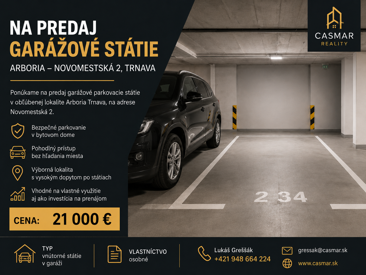 Na Predaj garážové státie v Arborii – Novomestská 2, Trnava
