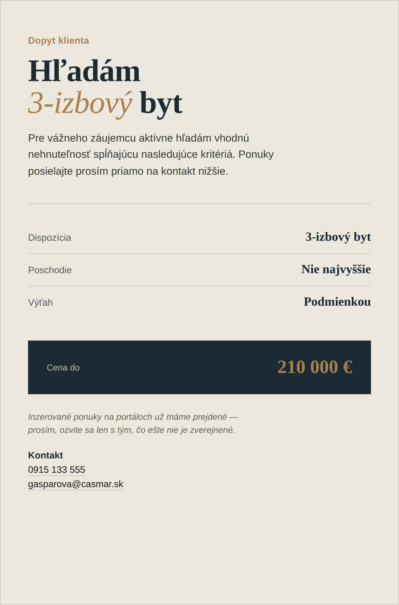 Hľadám pre klienta 3-izbový byt v Trnave