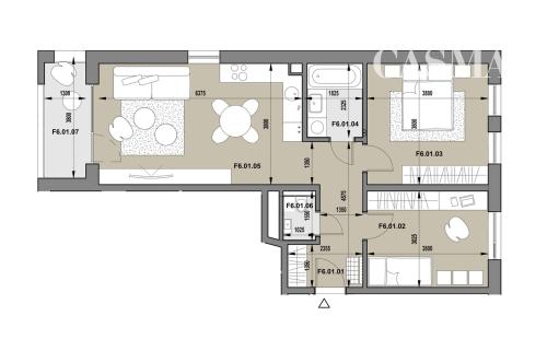3-izb.byt v II.ETAPE PRÚDY s plochou 70,5m2 na 6.poschodí