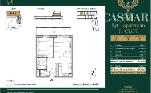 Jedinečný projekt  historickom centre Trnavy!Už v predaji !! 2izb.byt A 3.03
