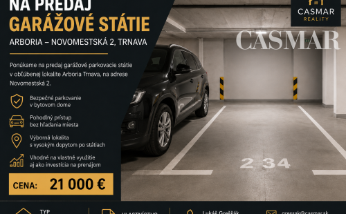 Na Predaj garážové státie v Arborii – Novomestská 2, Trnava
