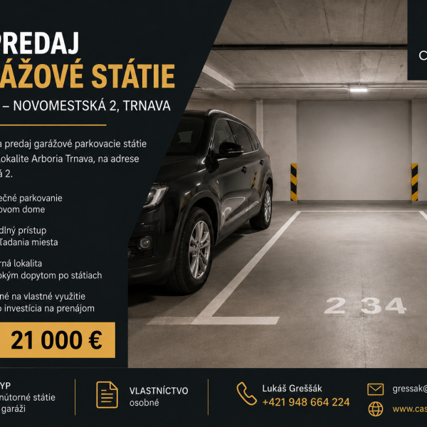Na Predaj garážové státie v Arborii – Novomestská 2, Trnava